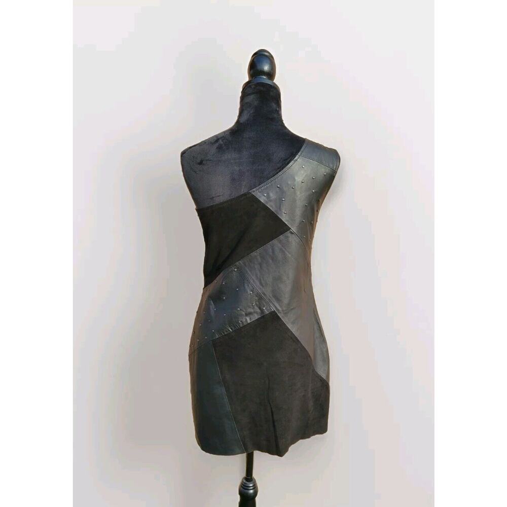 maria cher one shoulder studded leather Patchwork dress size 3 - Picture 4 of 8